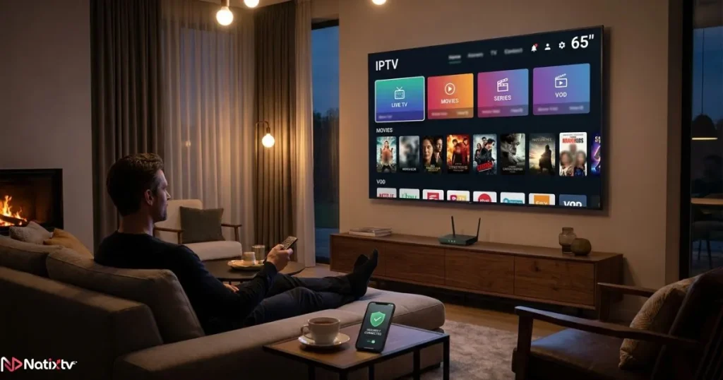 VPN for IPTV streaming protecting user privacy while watching IPTV at home.