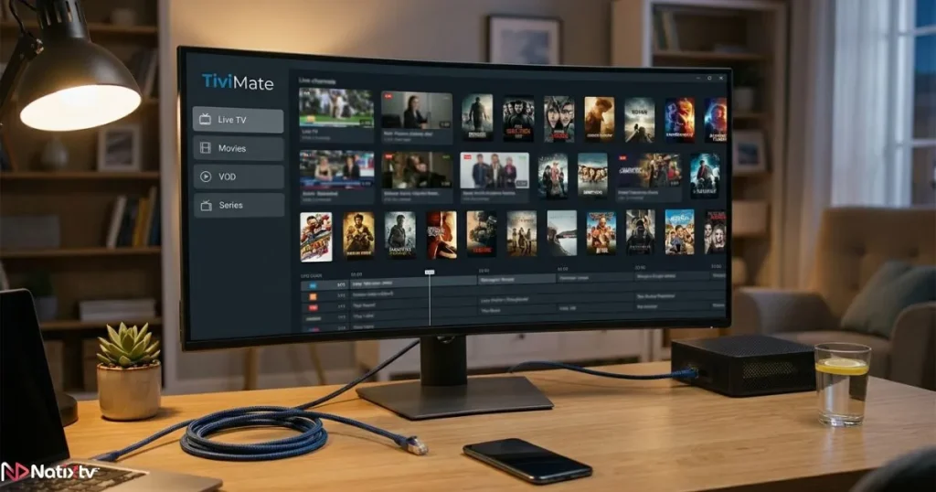 tivimate for windows streaming live IPTV content on a Windows desktop with ethernet connection