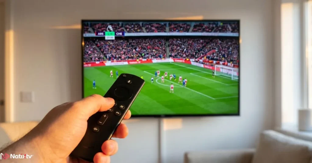 Sports IPTV service test on Firestick and smart TV during live football match