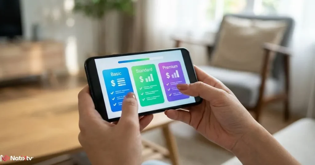 comparing budget IPTV service plans on a smartphone to find the best IPTV deals
