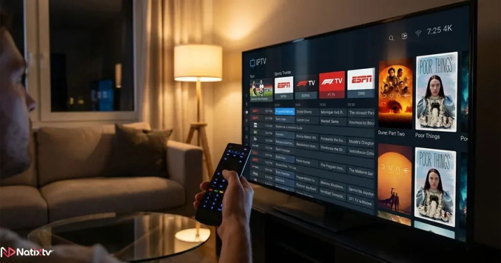 Testing a reliable IPTV service during a free trial on a 4K television