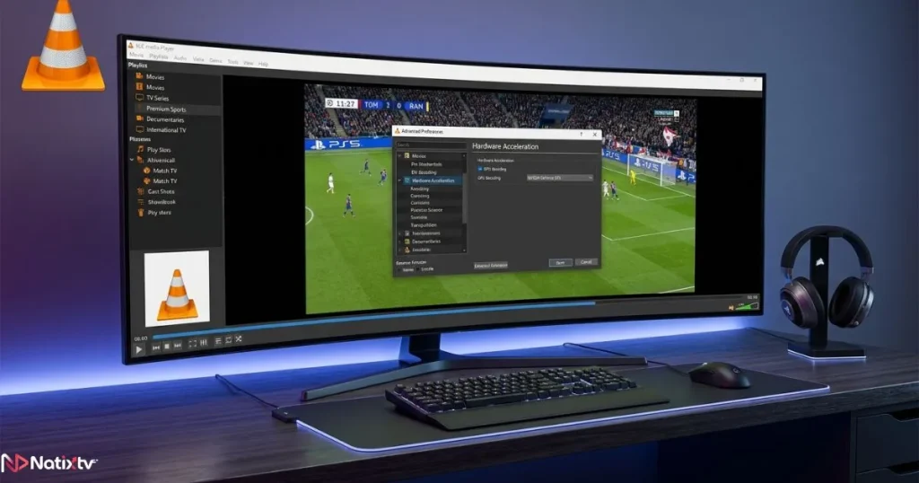 VLC media player IPTV with hardware acceleration enabled for high-quality 4K streaming