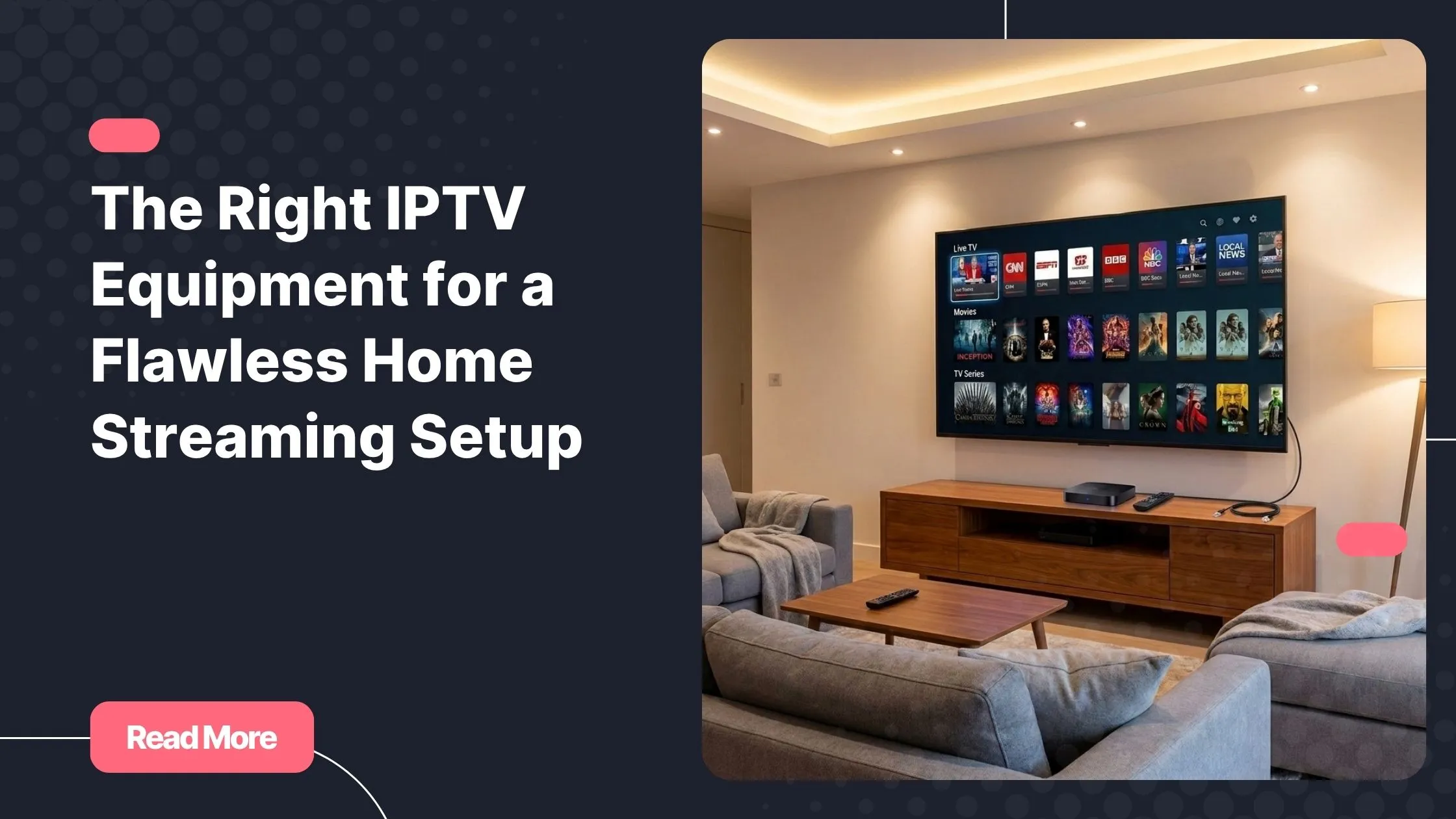 Complete IPTV equipment setup in a modern living room