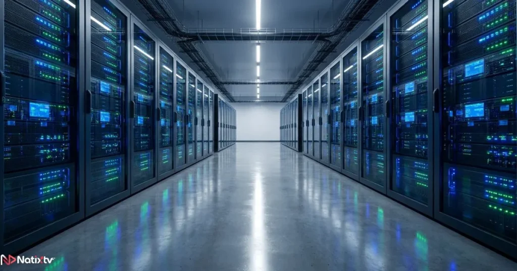 IPTV server infrastructure inside a professional data center supporting network routing