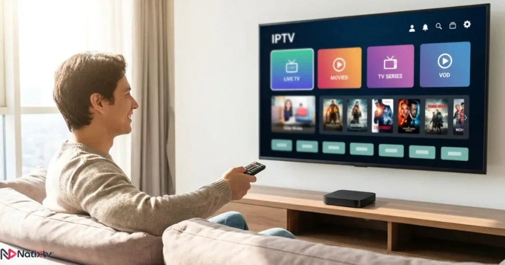 IPTV account setup on a television with a realistic IPTV interface