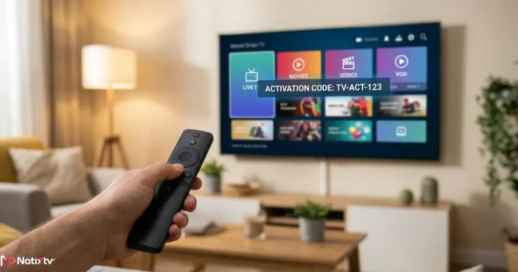 IPTV activation code displayed on screen during device setup