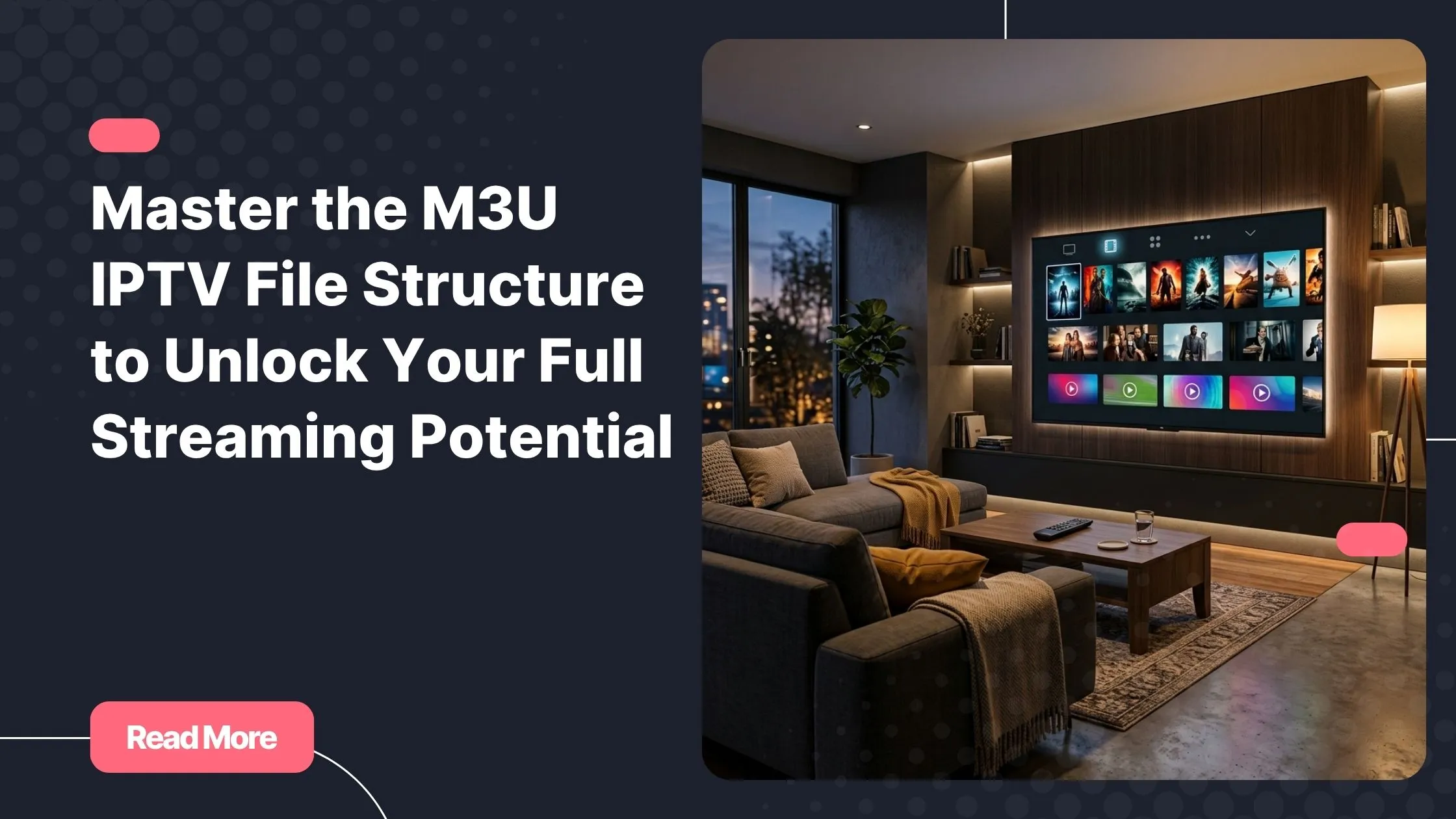 m3u iptv interface displayed on a Smart TV in a modern living room