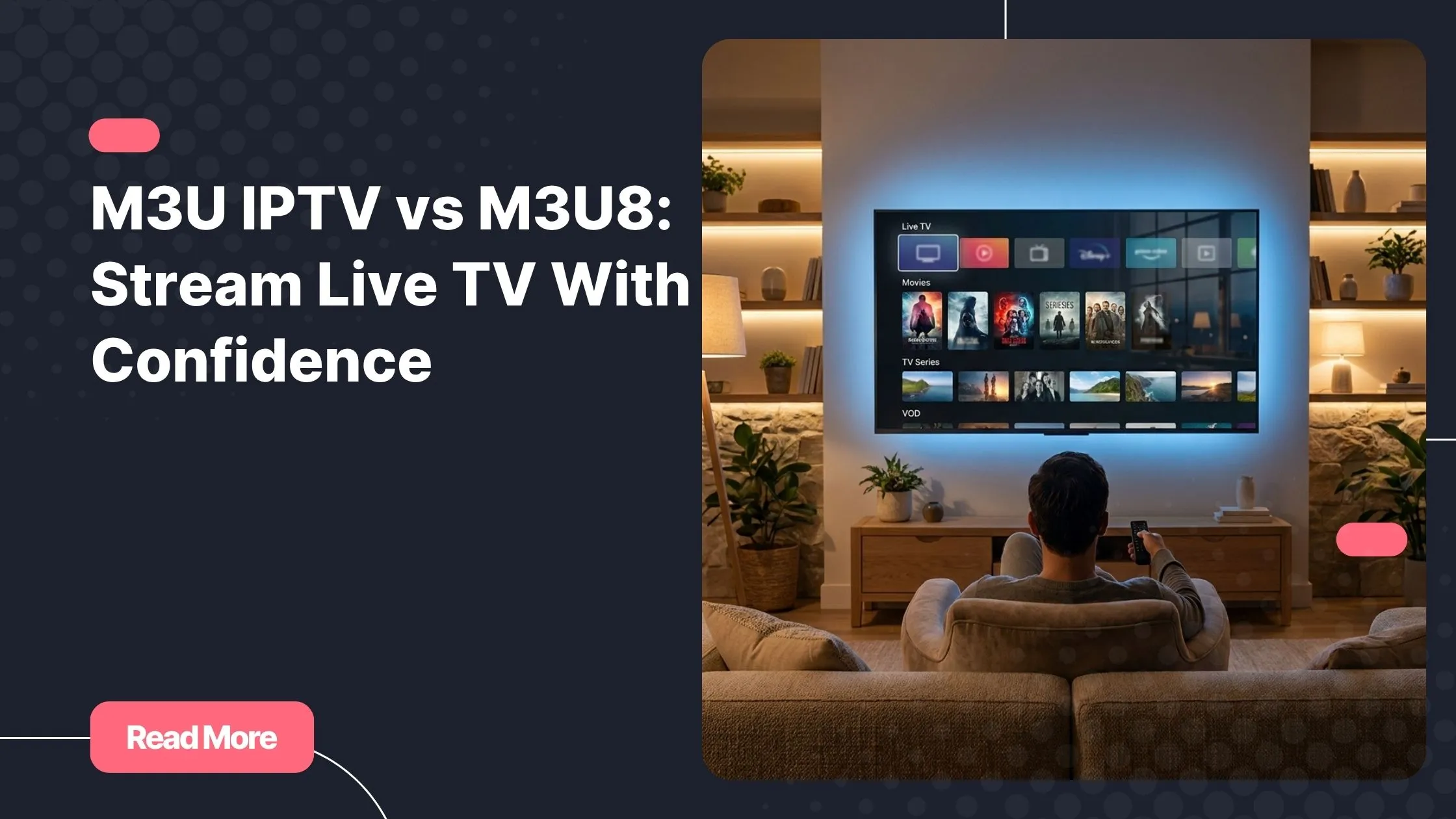 M3U IPTV streaming on a Smart TV with a modern live TV and video on demand interface