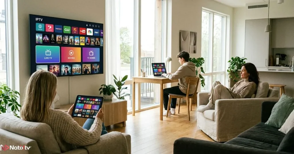 Multi-screen IPTV streaming across TV, tablet, and laptop in one home