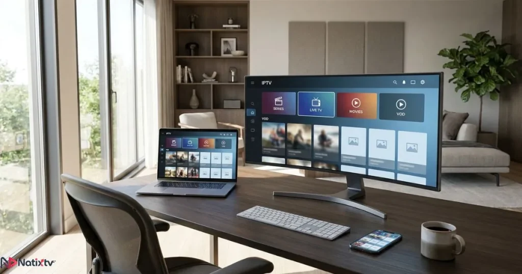 IPTV streaming quality across multiple devices in 2026 - monitor laptop and smartphone