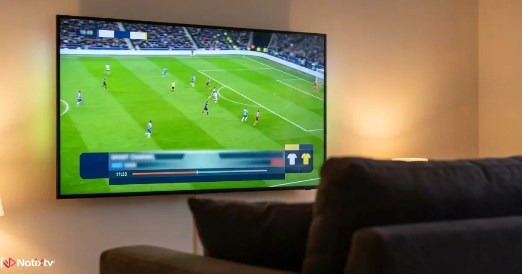 IPTV streaming quality tested during a live sports broadcast on a large Smart TV
