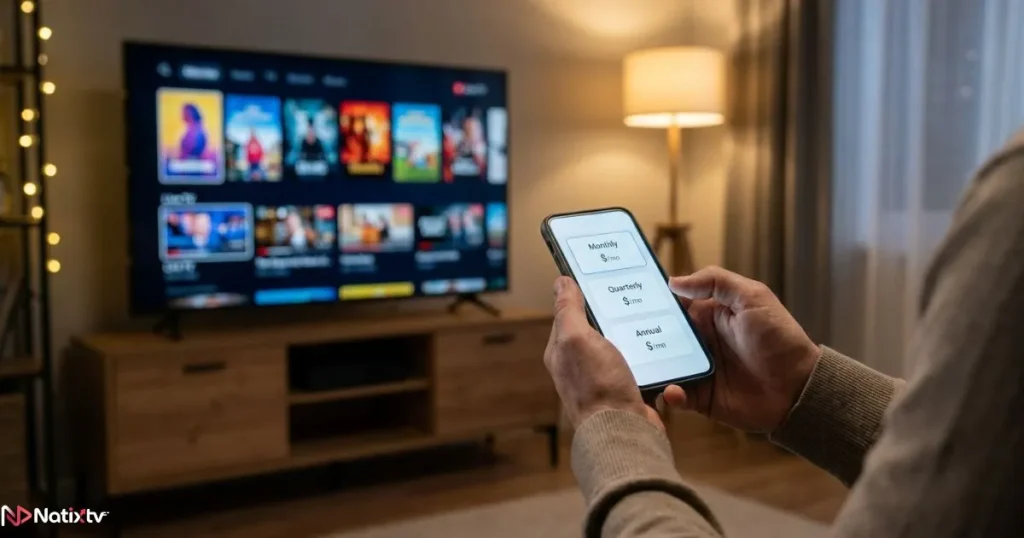 Quality IPTV service displayed on a smartphone and Smart TV at home
